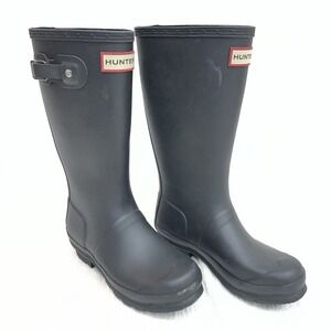 Hunter Boots Size 2 Boys /Size 3 Girls Black Rain Non Slip Tall All Weather